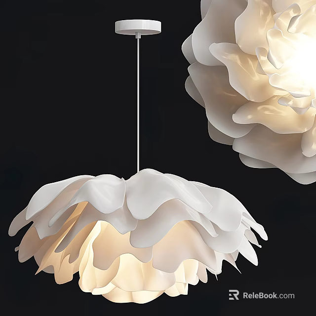 Elegant White Petal Shaped Modern Chandelier With Soft Lighting For Interior Design 3d model 
