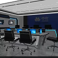 Modern High Tech Monitoring Control Room With Large Data Display And Ergonomic Operator Workstations