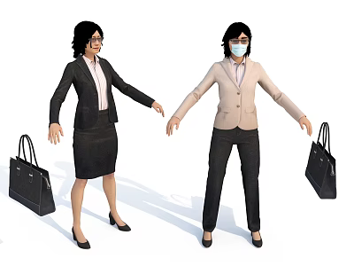 Two Women in Professional Business Attire with Handbags and High Heels 3d model