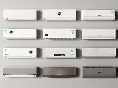 Various Wall Mounted Air Conditioner Fans In White And Gray Modern Designs 3d model