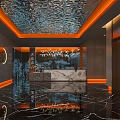 Modern Reception Desk Design With Marble Counter Metal Accents And Mirrored Ceiling