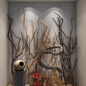 New Chinese Window Dry Branch Window Background 3d model