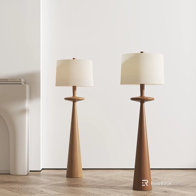 Minimalist Floor Lamps With Wooden Stand And White Lampshade For Modern Living Room 3d model 