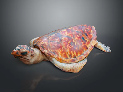 Colorful Sea Turtle with Red and Orange Shell Pattern Head and Limbs on Dark Background 3d model