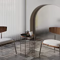 Modern Wooden Backrest Chair And Metal Frame Table Set With White Upholstered Seats