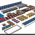 Logistics Facility Layout With Storage Structures Cargo Containers And Conveyor Systems