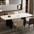 Modern Restaurant Interior With Marble Dining Table Chairs And Decorative Plant