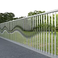 Modern Stainless Steel Railing With Wavy Design In Park Green Grass And Trees