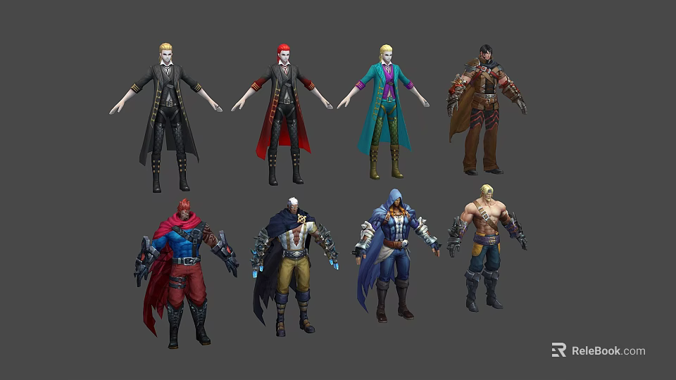 Diverse Animated Character Models In Various Outfits And Colorful Costumes 3d model 