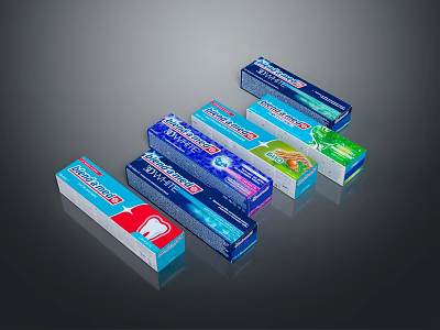 Colorful Toothpaste Tubes For Daily Oral Care With Various Colored Packaging And Fresh Designs 3d model