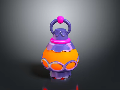 Vibrant Purple and Orange Decorative Lantern with Pink Ball Ring Handle and Purple Base 3d model