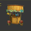 Indoor Decorative Small Booth With Yellow Canopy Flower Decorations And Mushroom Stools