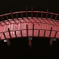 Red Wooden Bridge With Arched Design And Railings On Black Background
