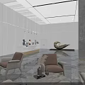 Modern Front Desk Reception Area With Marble Countertop Striped Accent Wall And Lighting