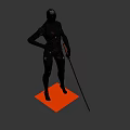 Futuristic Humanoid Robot Character With Metallic Body Blue Eyes And Red Accents On Black Background