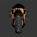 Sleek Golden Motorcycle With Purple Rimmed Wheels And Shiny Reflection