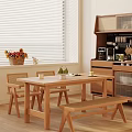 Wooden Dining Table Set With Chairs Bench Window Blinds And Flower Decorations