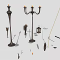 Classic Vintage Lighting Combination With Candelabra Floor Lamp Lantern And Decorative Pieces