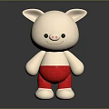 Cute White Pig Plush Toy With Red Shorts And Smiling Face On Dark Background