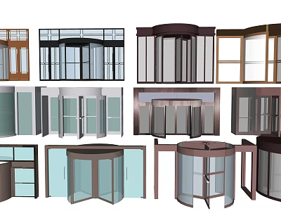 Various Revolving And Glass Door Designs With Different Frames And Glass Panels 3d model