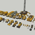 Yellow Construction Machinery Collection Featuring Various Heavy Equipment Models 3d model