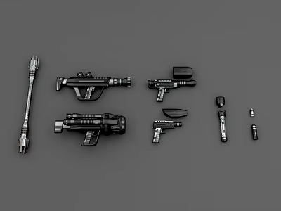 Various Sci Fi Weapons Including Rifles Pistols Lance And Component Parts 3d model