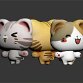Cute Cartoon Cat Dolls Standing With Yellow White Colors And Adorable Expressions 3d model