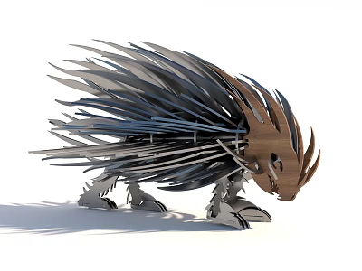 Unique Hedgehog Sculpture Crafted With Metal And Wooden Spiky Structure Details 3d model