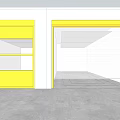 Yellow And White Roller Doors In Industrial Space With Concrete Floor
