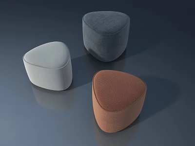 Three Modern Triangular Upholstered Stools in Light Gray Dark Gray and Brown Colors 3d model