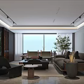 Modern Living Dining Room Interior With Sofa Chair Dining Table Decorative Sculpture And Gray Walls