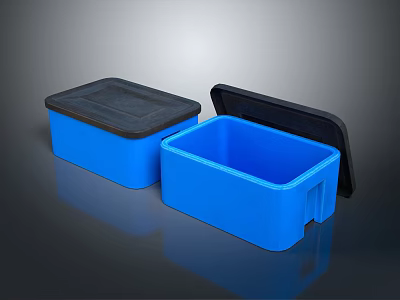 Durable Blue Plastic Storage Box Set With Black Lids One Open And Closed Design 3d model