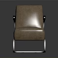 Modern Brown Fabric Accent Chair With Black Armrests And Curved Metal Frame Design