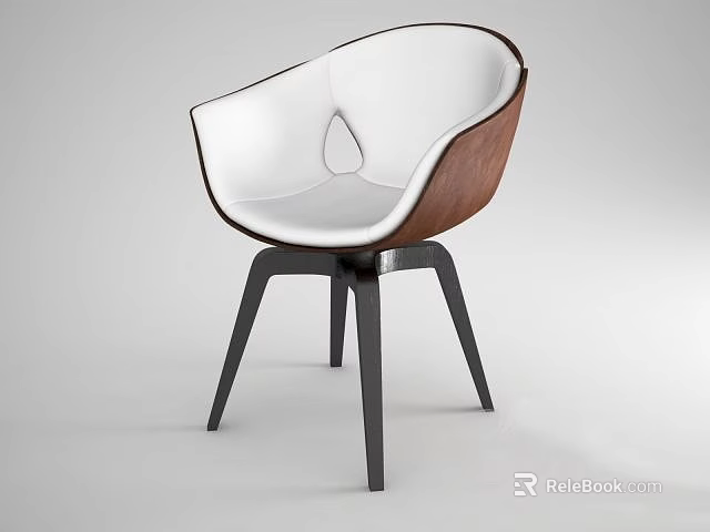 Modern Office Chair With White Leather Seat Brown Backrest And Black Metal Legs 3d model 