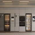 Modern Kitchen With Built in Appliances Refrigerator Wine Cooler Oven And Glass Cabinets