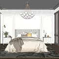 Elegant Light Colored Bedroom With Upholstered Headboard Globe Chandelier And Decorative Rug