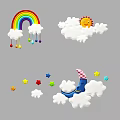Cute Wall Decor with Rainbow Clouds Sun Moon and Colorful Stars