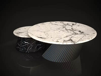 Modern Two Piece Coffee Tables With White Marble Top And Striped Metal Base 3d model