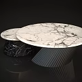 Modern Two Piece Coffee Tables With White Marble Top And Striped Metal Base