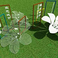 Green Grass Field With Multiple Colorful Frames And White Flower Featuring Japanese Characters 3d model