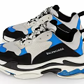 Modern Casual Sneakers with Gray Black Blue White Block Design Thick Sole Mesh Panel Details