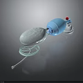 Manual Resuscitator Device With Blue Main Body White Airbag Green Tube And Mask