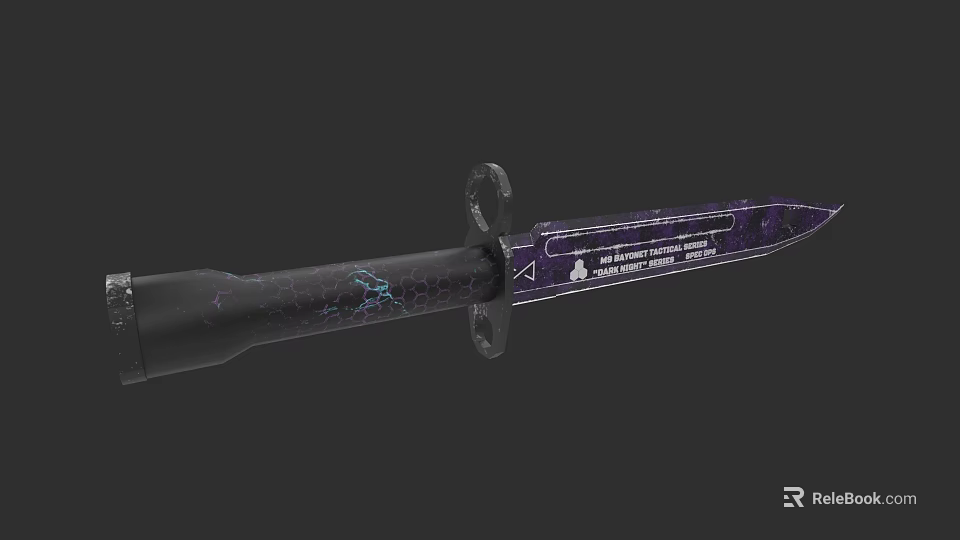 Decorative Combat Knife With Black Handle Purple Blade And Intricate Engraved Patterns 3d model 