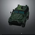 Green Military Armored Vehicle With Armored Structure Large Wheels And Top Mounted Weapon