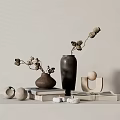 Minimalist Decorative Ornament Set with Ceramic Vases Dried Branches Stacked Books and Geometric Stone Ornaments