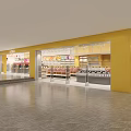 Shopping Mall Retail Store With Yellow Facade And Shelves For Product Displays