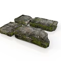 Natural Stone Wood Pieces with Mossy Texture for Rustic Decorative Use 3d model