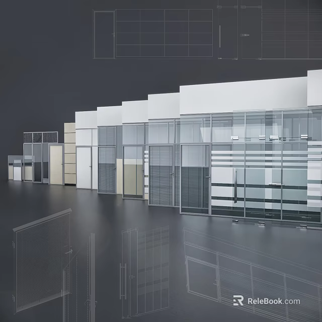 Modern Interior Partitions With Glass Wood And Metal Materials For Various Spaces 3d model 