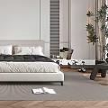 Modern Minimalist Bedroom Interior With King Bed Walk in Closet Green Plants And Decorative Elements