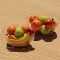 Two Glass Bowls of Fresh Fruits Bananas Oranges Red and Green Apples on Wooden Table